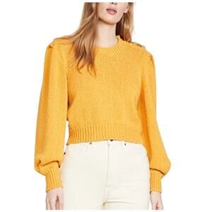 Ronny Kobo Sallynna Balloon Sleeve Sweater Cropped Golden Yellow Womens S NWT